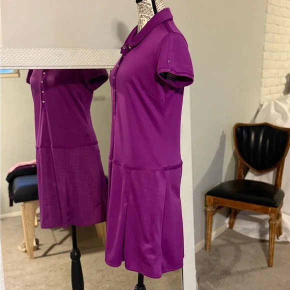 adidas Fuchsia Polo Midi Dress with Textured Skirt - Picture 4 of 7